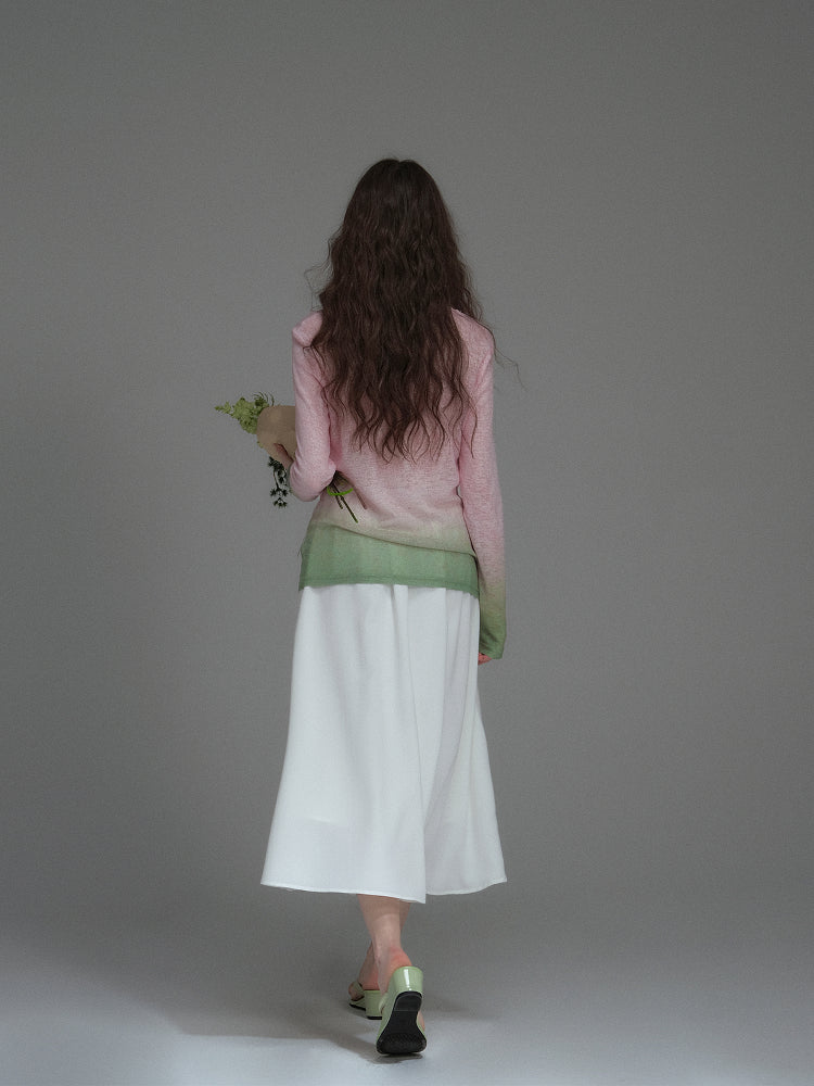 Elastic-Waist Midi Lace Skirt With Scallop Hem