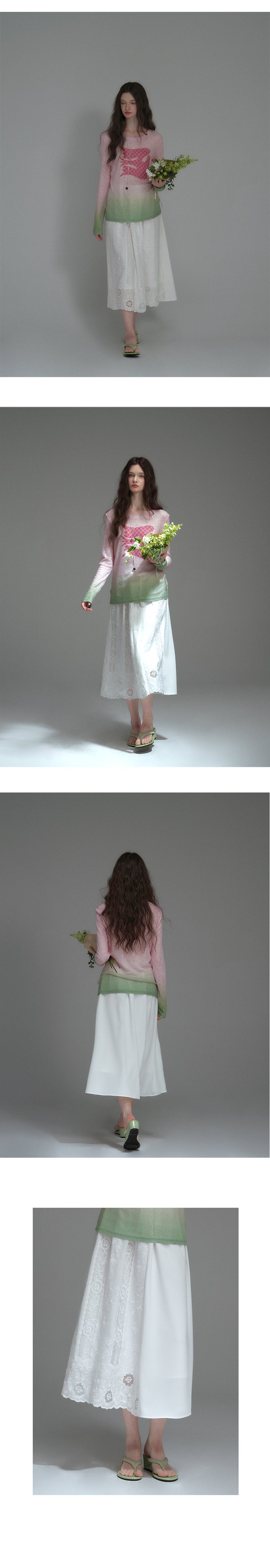 Elastic-Waist Midi Lace Skirt With Scallop Hem