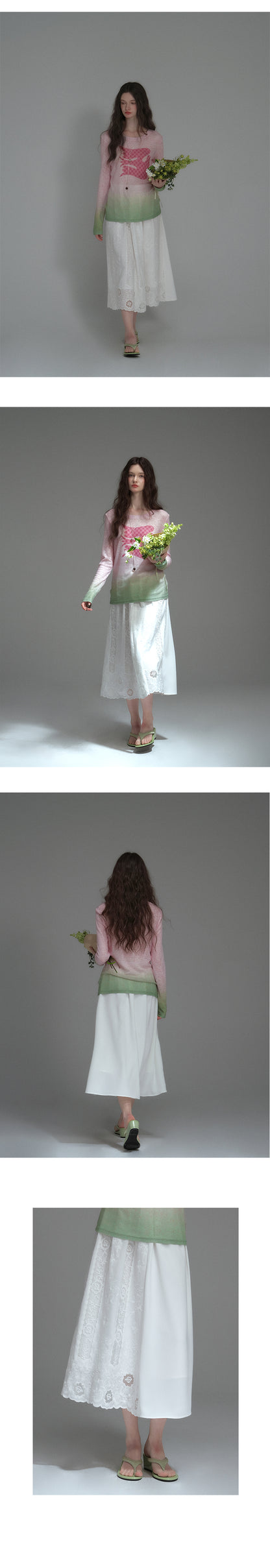 Elastic-Waist Midi Lace Skirt With Scallop Hem