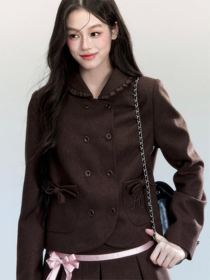 Double Breasted Jacket, Matching Top And Skirt With Bow