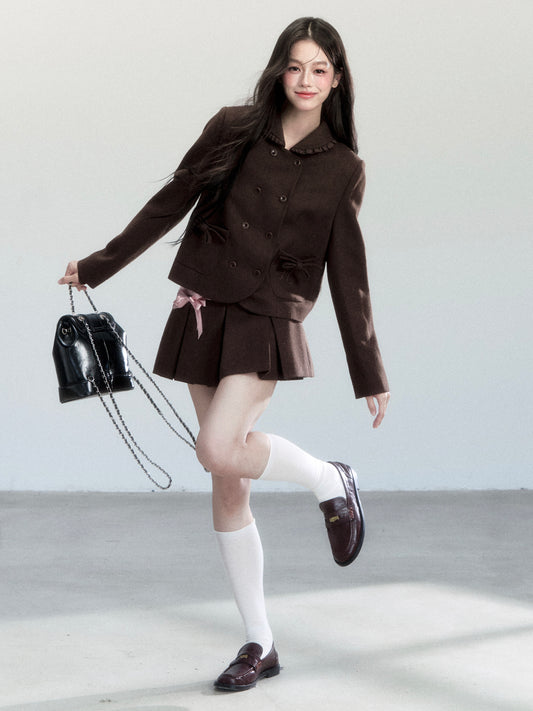 Double Breasted Jacket, Matching Top And Skirt With Bow