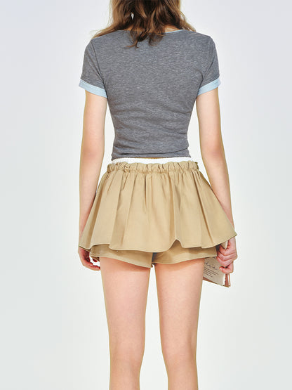 Low Waist Puffy Micro Mini Skort With Drawstring