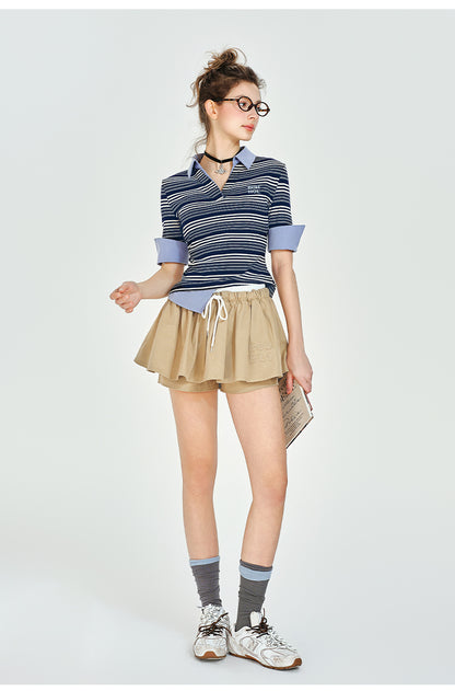 Low Waist Puffy Micro Mini Skort With Drawstring
