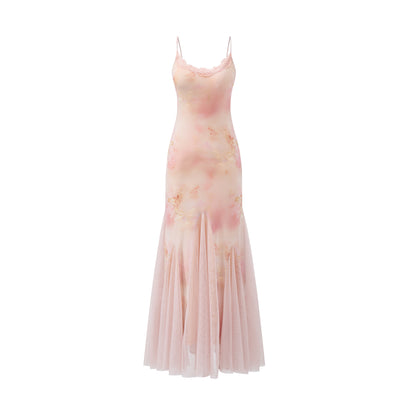 Butterfly Print Tulle-Hem Cami Dress