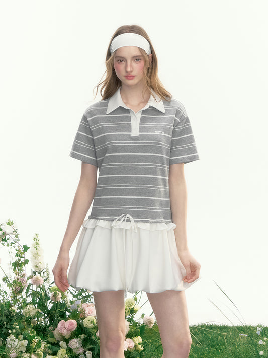 Bubble Hem Striped Polo Dress