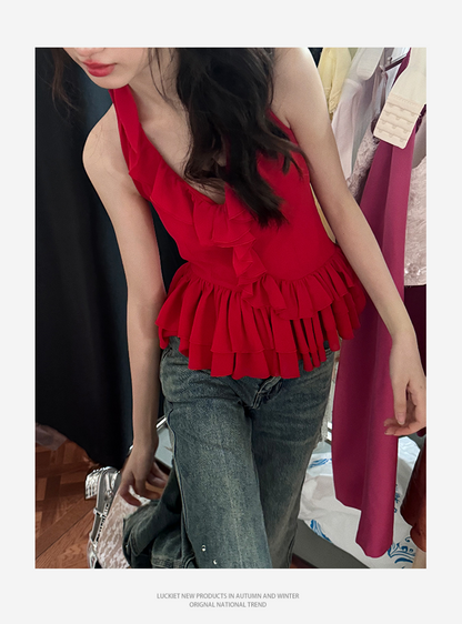 Ruffled Backless Halter Top