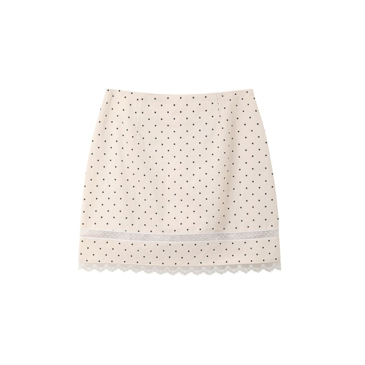 Polka Dot Mini Skirt With Lace Detail