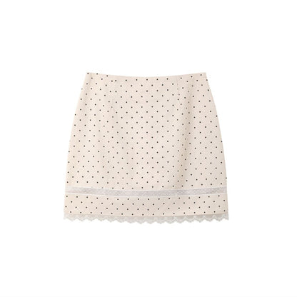 Polka Dot Mini Skirt With Lace Detail