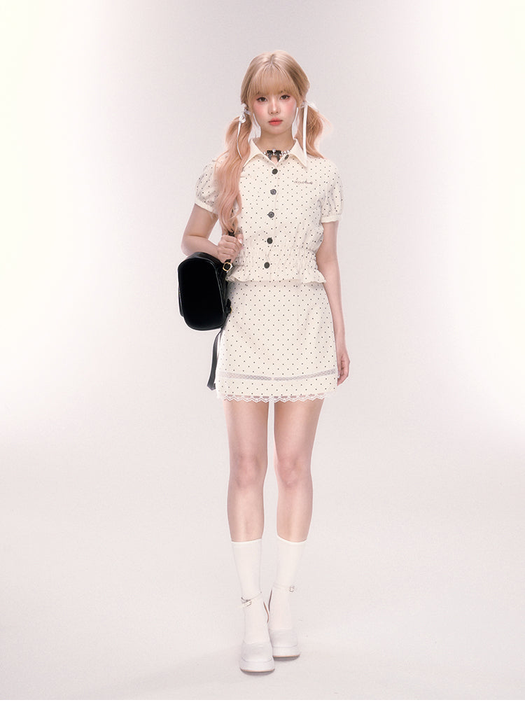 Polka Dot Mini Skirt With Lace Detail