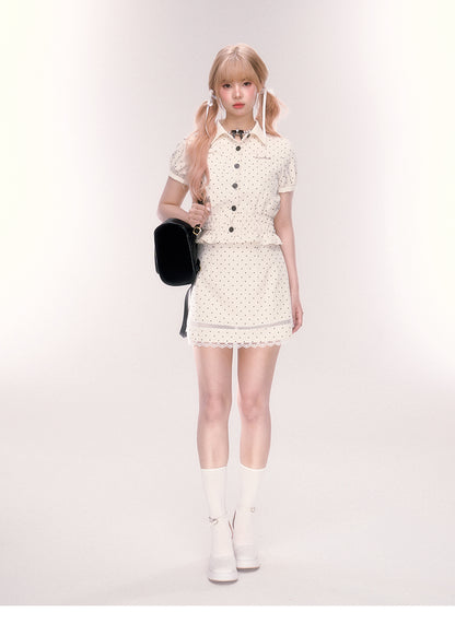Polka Dot Mini Skirt With Lace Detail