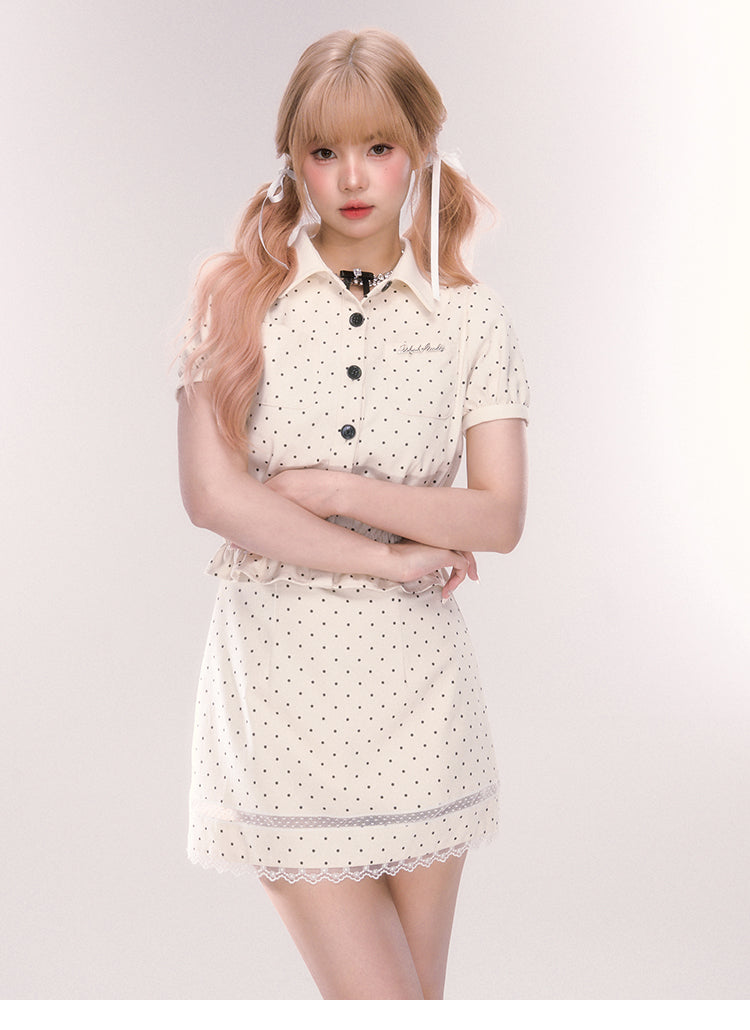 Polka Dot Mini Skirt With Lace Detail
