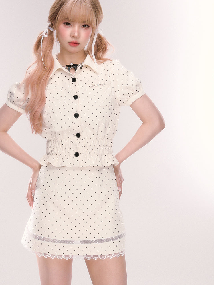 Polka Dot Mini Skirt With Lace Detail