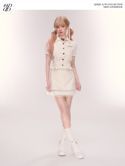Polka Dot Mini Skirt With Lace Detail