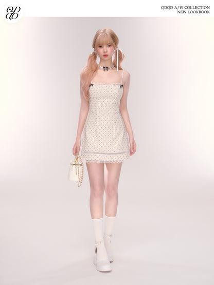 Polka Dot Mini Skirt With Lace Detail
