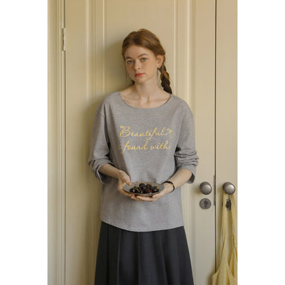 Wide Neck T-Shirt With Letter Embroidery