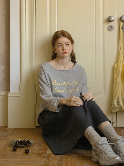 Wide Neck T-Shirt With Letter Embroidery
