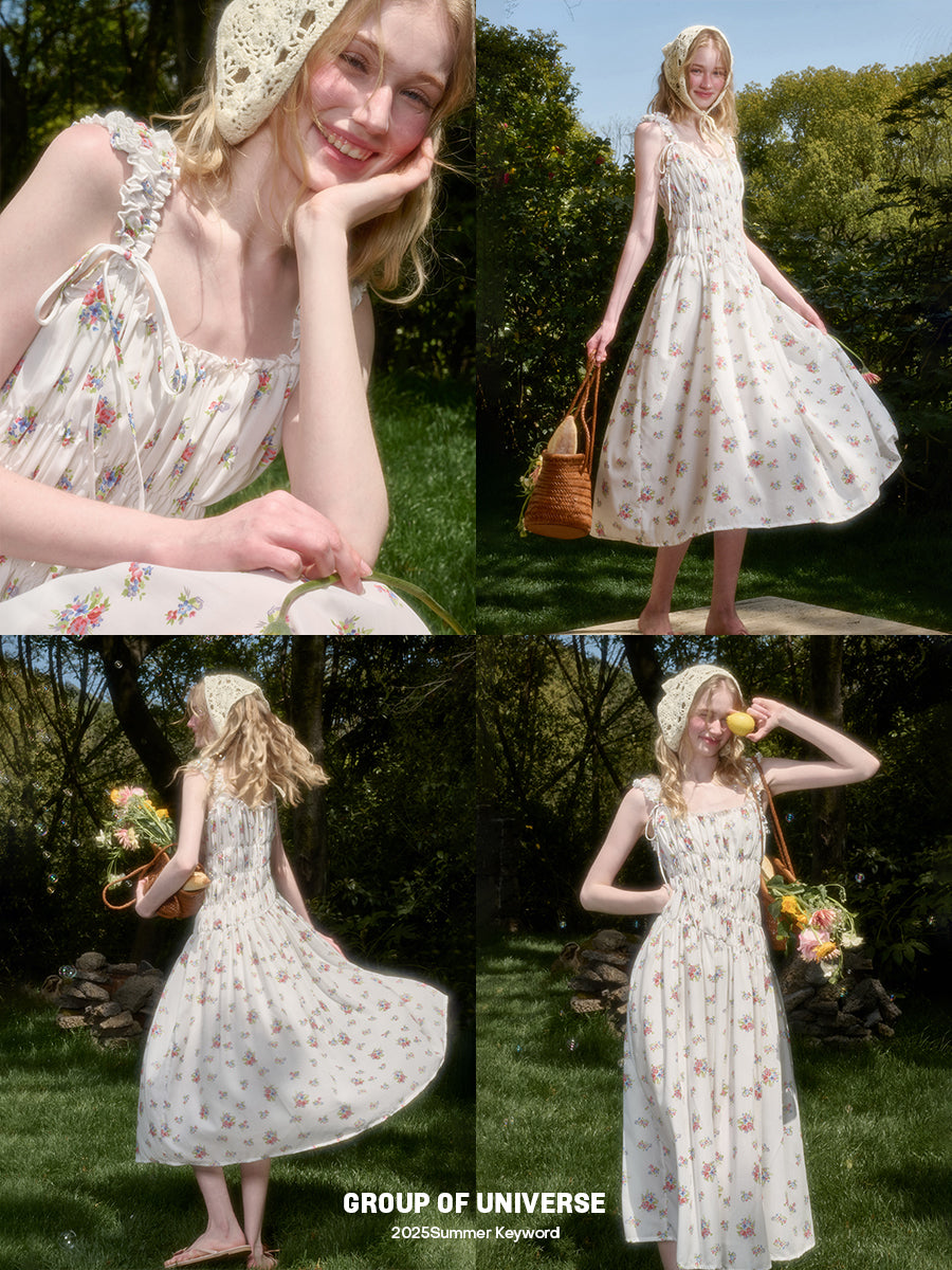 Asymmetric Sleeveless Floral Ruched Dress