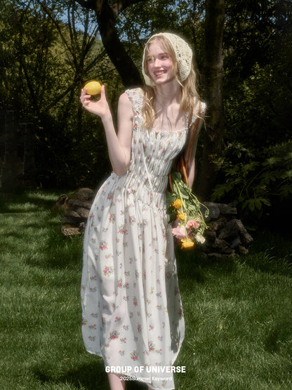 Asymmetric Sleeveless Floral Ruched Dress