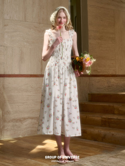 Asymmetric Sleeveless Floral Ruched Dress