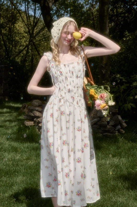 Asymmetric Sleeveless Floral Ruched Dress