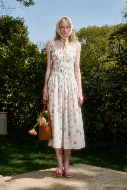 Asymmetric Sleeveless Floral Ruched Dress