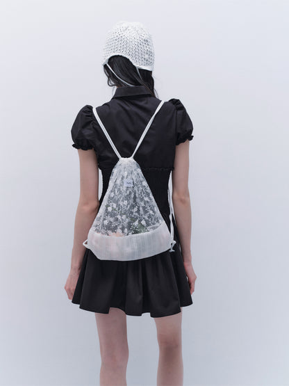 Floral Sheer Lace Drawstring Backpack