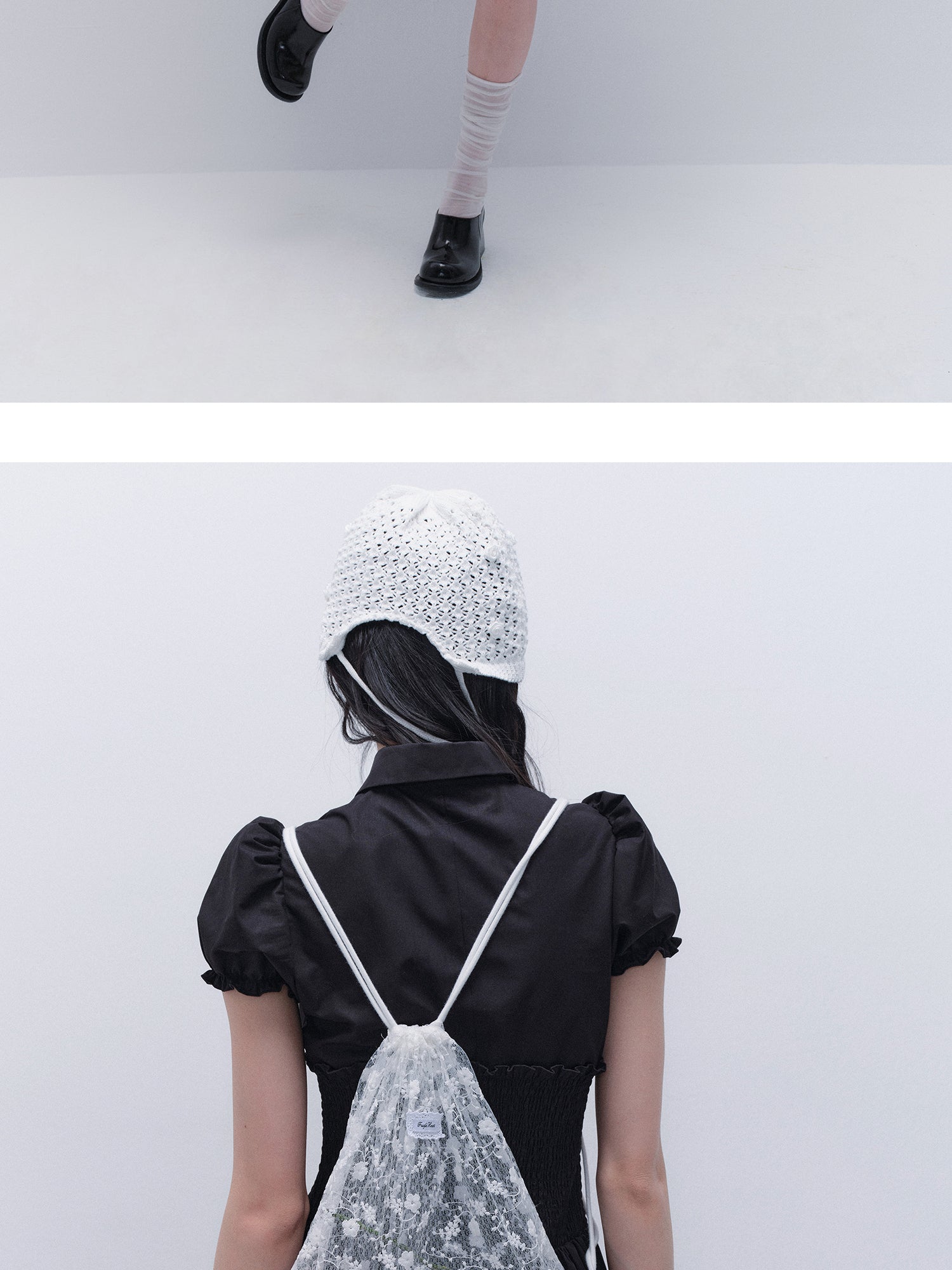 Floral Sheer Lace Drawstring Backpack