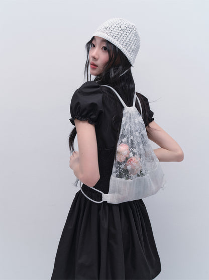 Floral Sheer Lace Drawstring Backpack