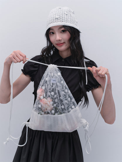 Floral Sheer Lace Drawstring Backpack