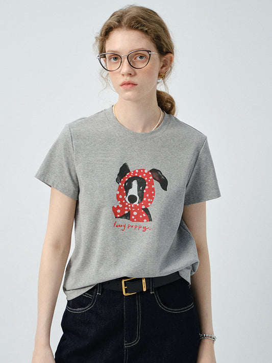 Puppy-In-Scarf Printed T-Shirt