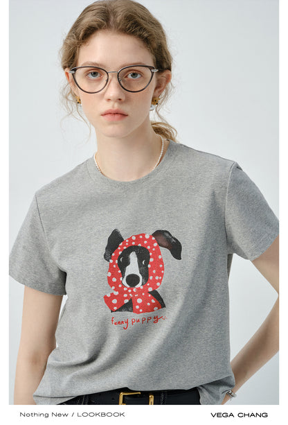 Puppy-In-Scarf Printed T-Shirt