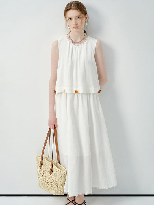 Sleeveless Faux Two-Piece Dress With Beaded Detail