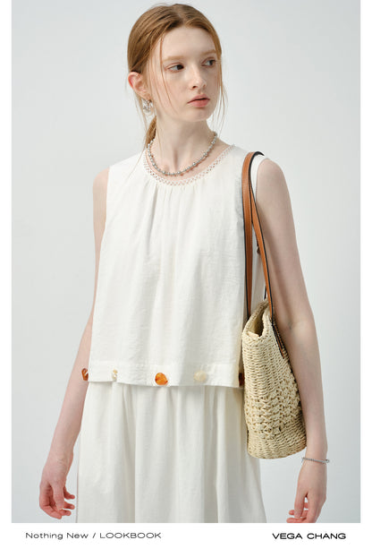 Sleeveless Faux Two-Piece Dress With Beaded Detail