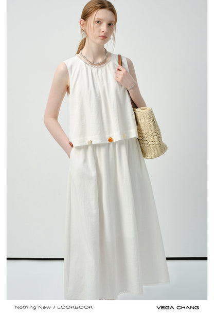 Sleeveless Faux Two-Piece Dress With Beaded Detail