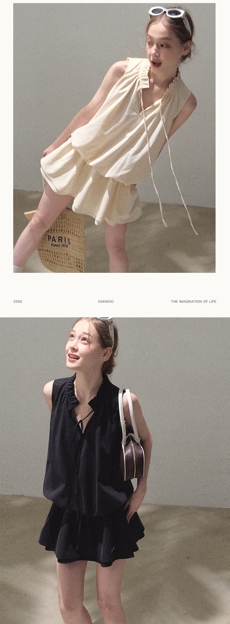 Bubble Waist Mini Dress With Tie Neck