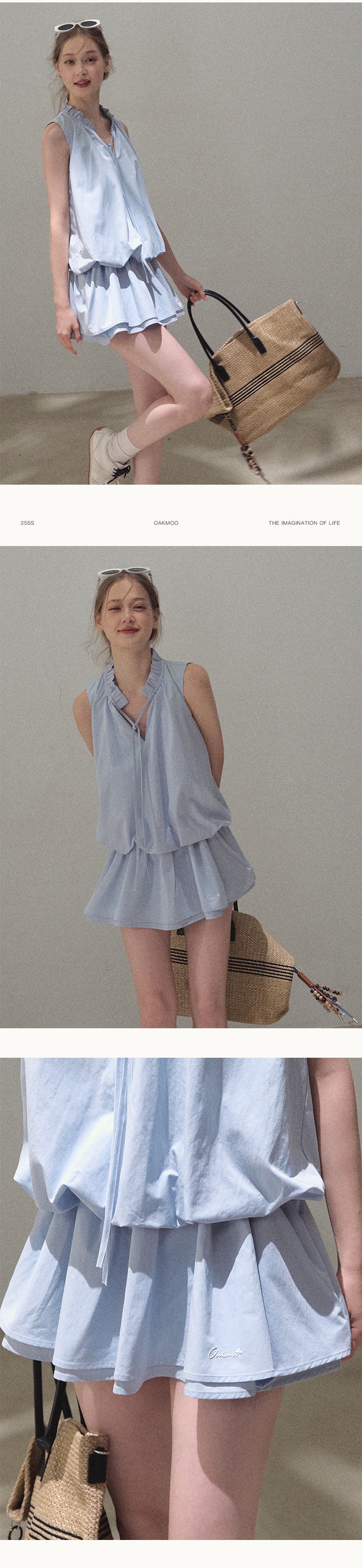 Bubble Waist Mini Dress With Tie Neck