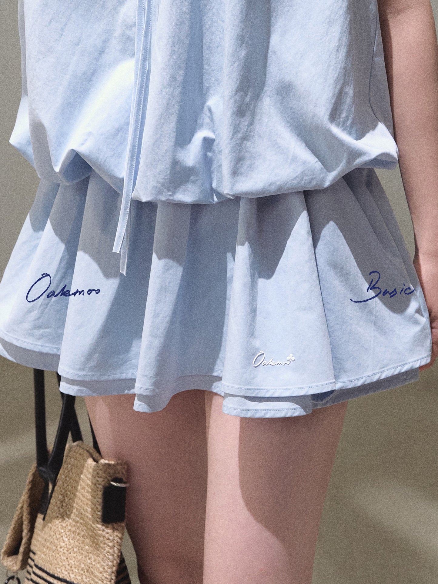Bubble Waist Mini Dress With Tie Neck