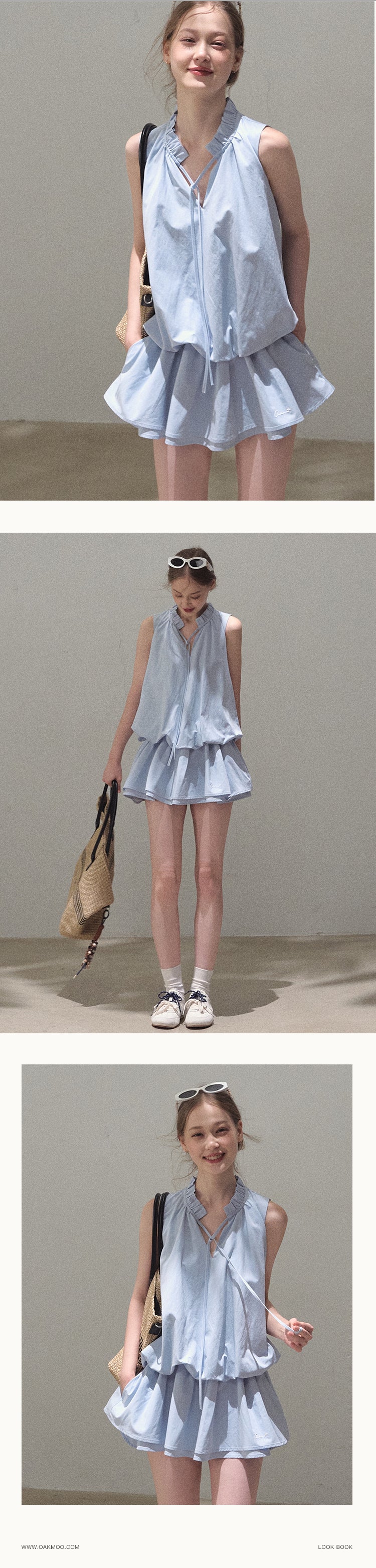 Bubble Waist Mini Dress With Tie Neck
