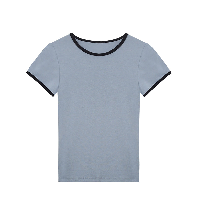 Contrast-Tipped Minimalist Fitted T-Shirt