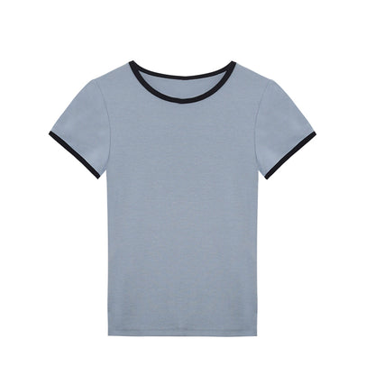 Contrast-Tipped Minimalist Fitted T-Shirt