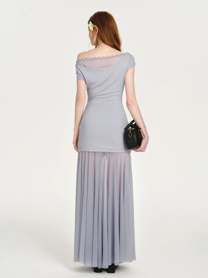 One-Shoulder Dress With Ruched Detail And Sheer Bottom