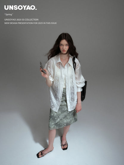 Longline Shirt With See-Through Lace Details