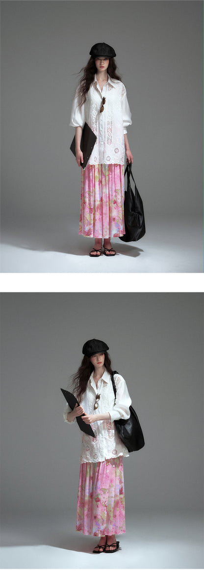 Longline Shirt With See-Through Lace Details