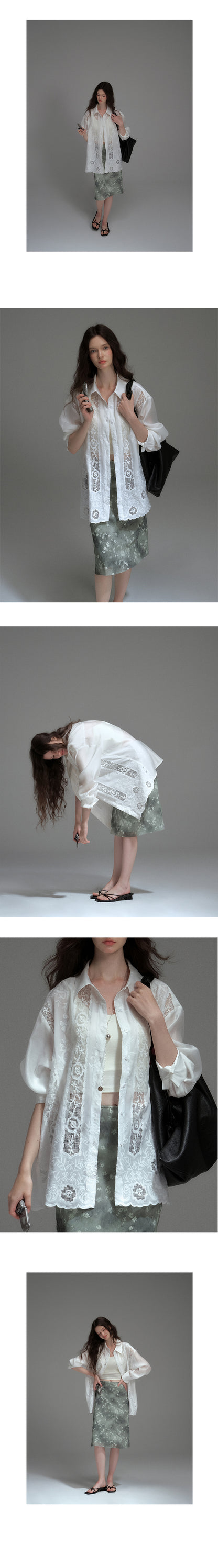 Longline Shirt With See-Through Lace Details