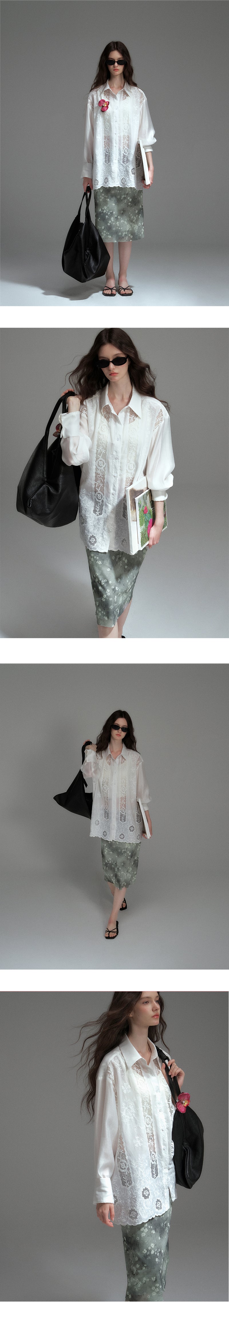 Longline Shirt With See-Through Lace Details