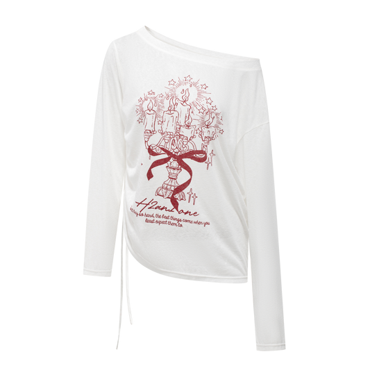 Candle Print One-Shoulder Sunscreen T-Shirt