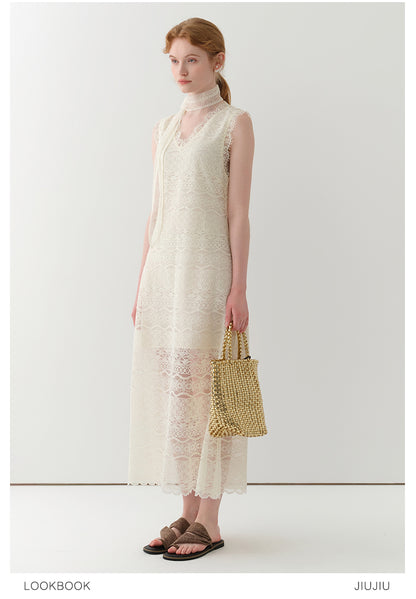 Sheer Floral Lace Sleeveless Maxi Dress