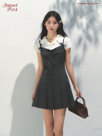 Layered-Look Collared Cami Dress