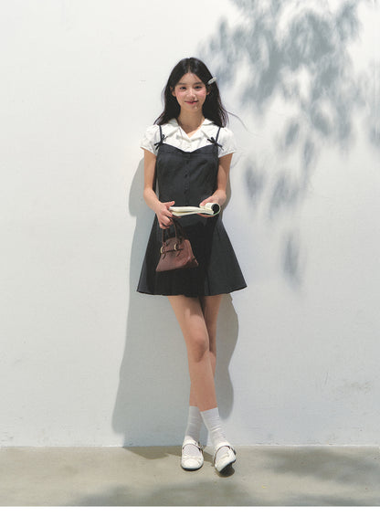 Layered-Look Collared Cami Dress