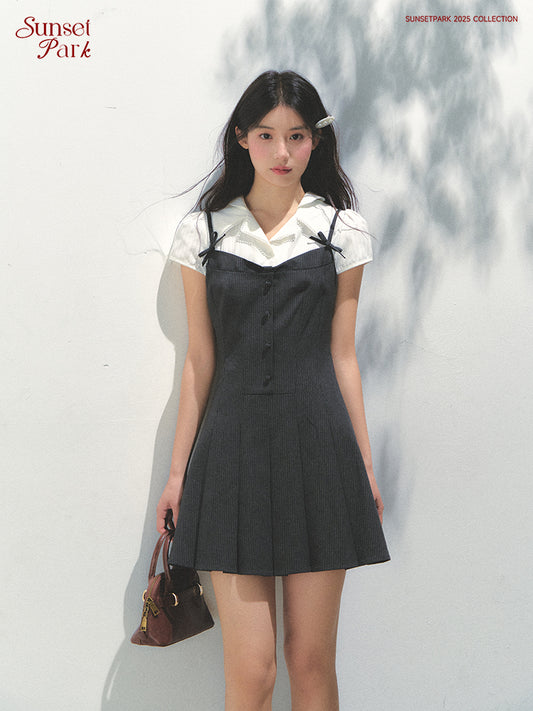 Layered-Look Collared Cami Dress